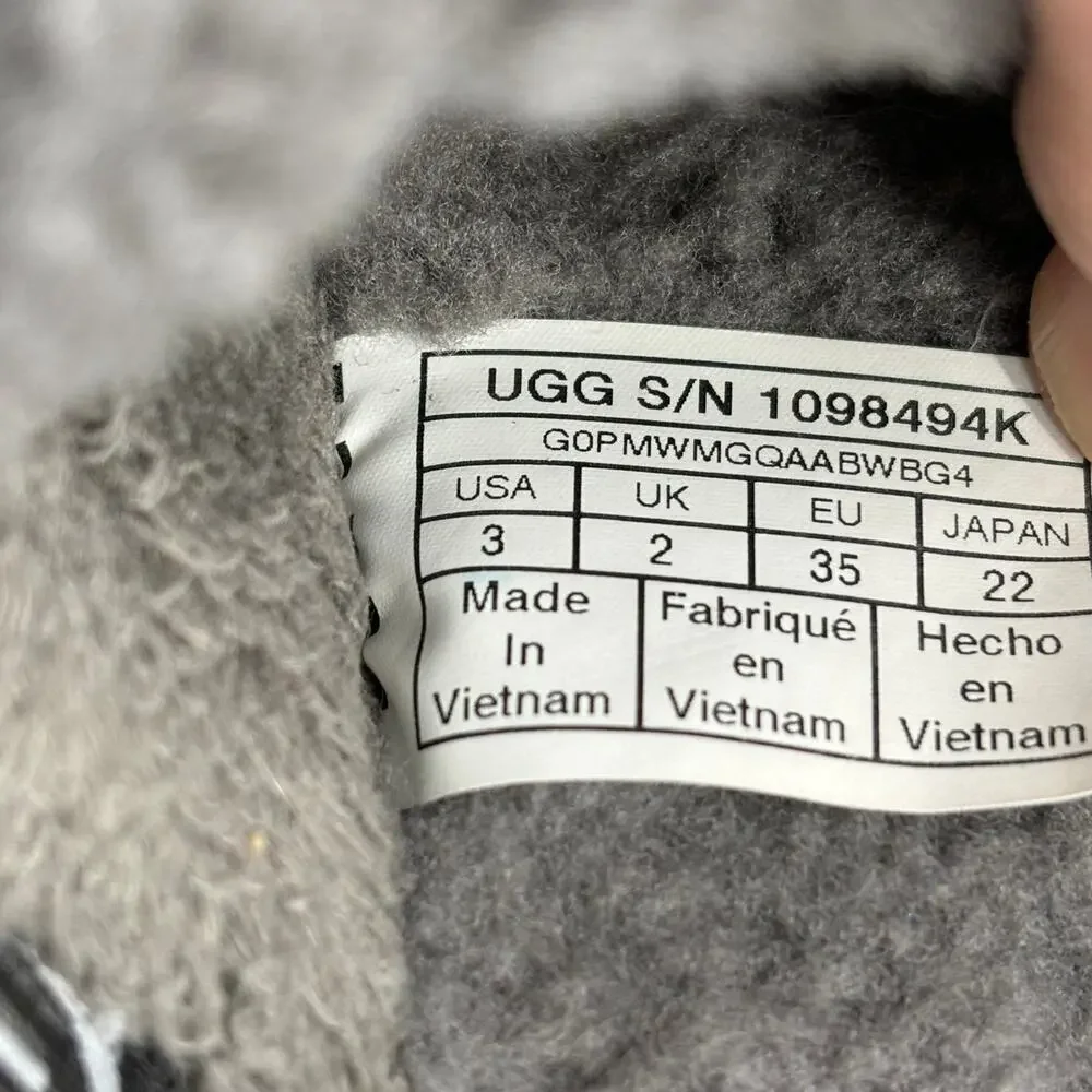 UGG Fluff Yeah Slide Slippers Kids Size 3 Charcoal Gray Sheepskin Rubber Sole